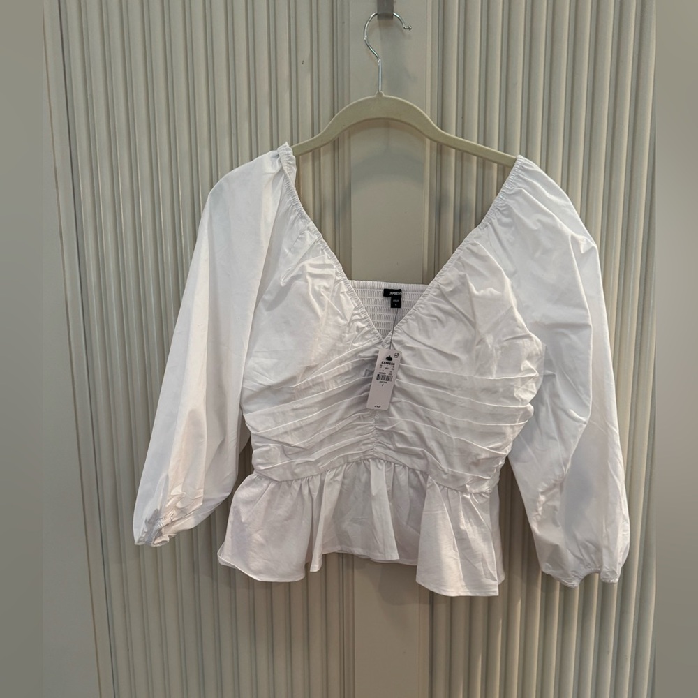Express White Ruched Blouse